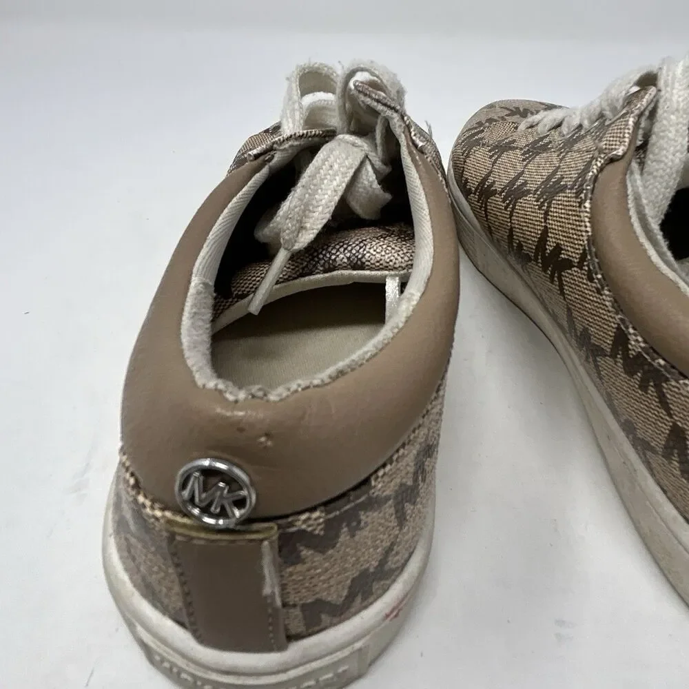 Michael Kors MK Signature Logo Canvas Lace Up Sneakers Mens Brown Size 3 US